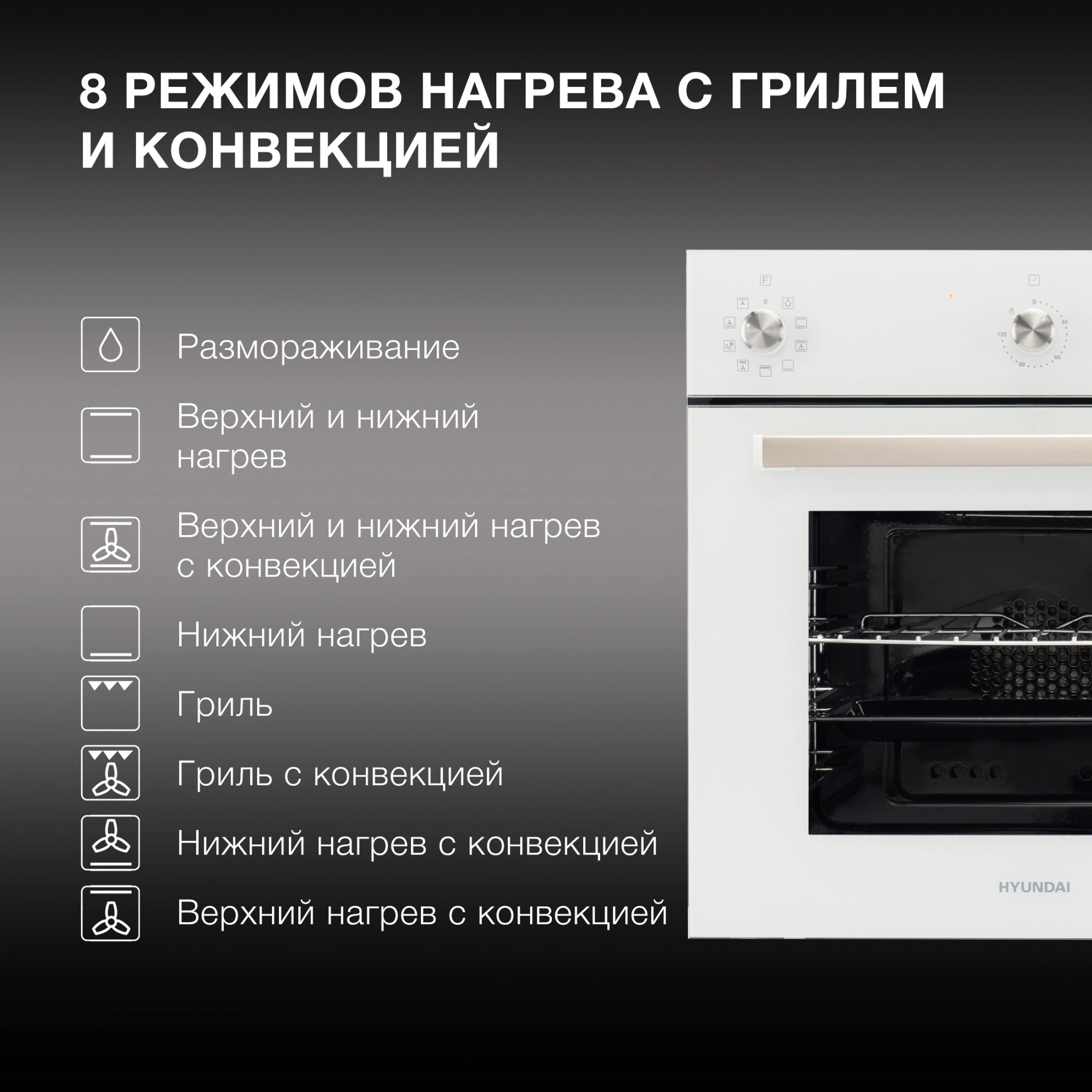 Духовой шкаф Электрический Hyundai 6009.03 WG, фото 21