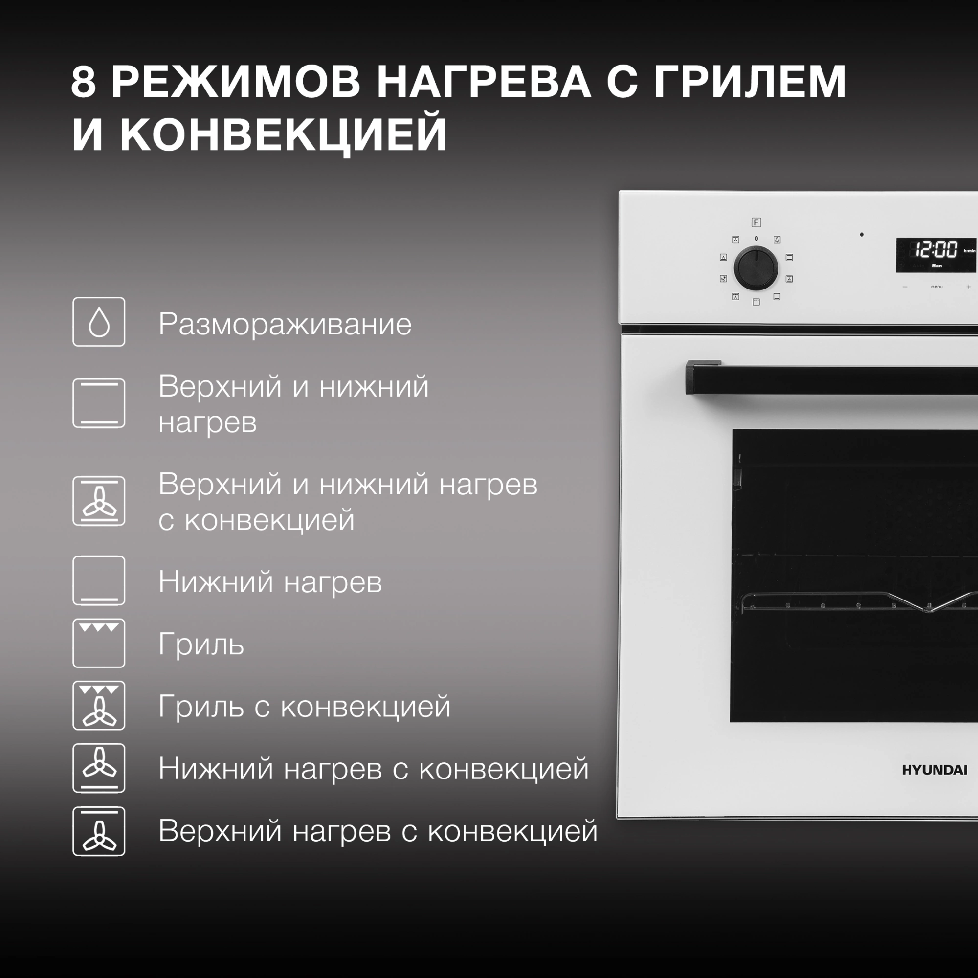 Духовой шкаф Электрический Hyundai 6009.25 WG, фото 23