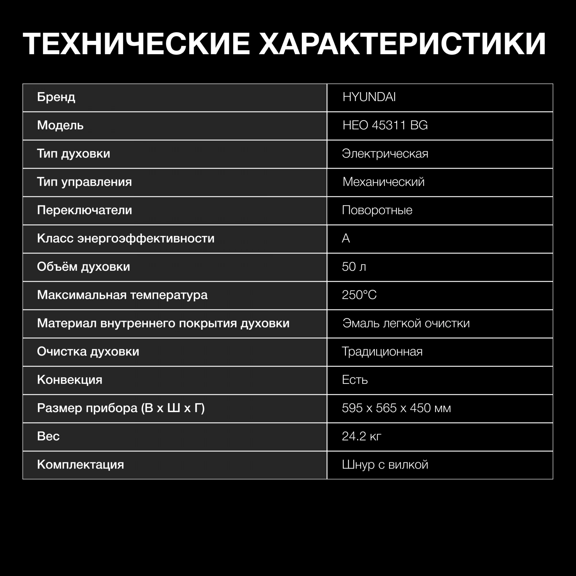 Духовой шкаф Электрический Hyundai HEO 45311 BG, фото 11