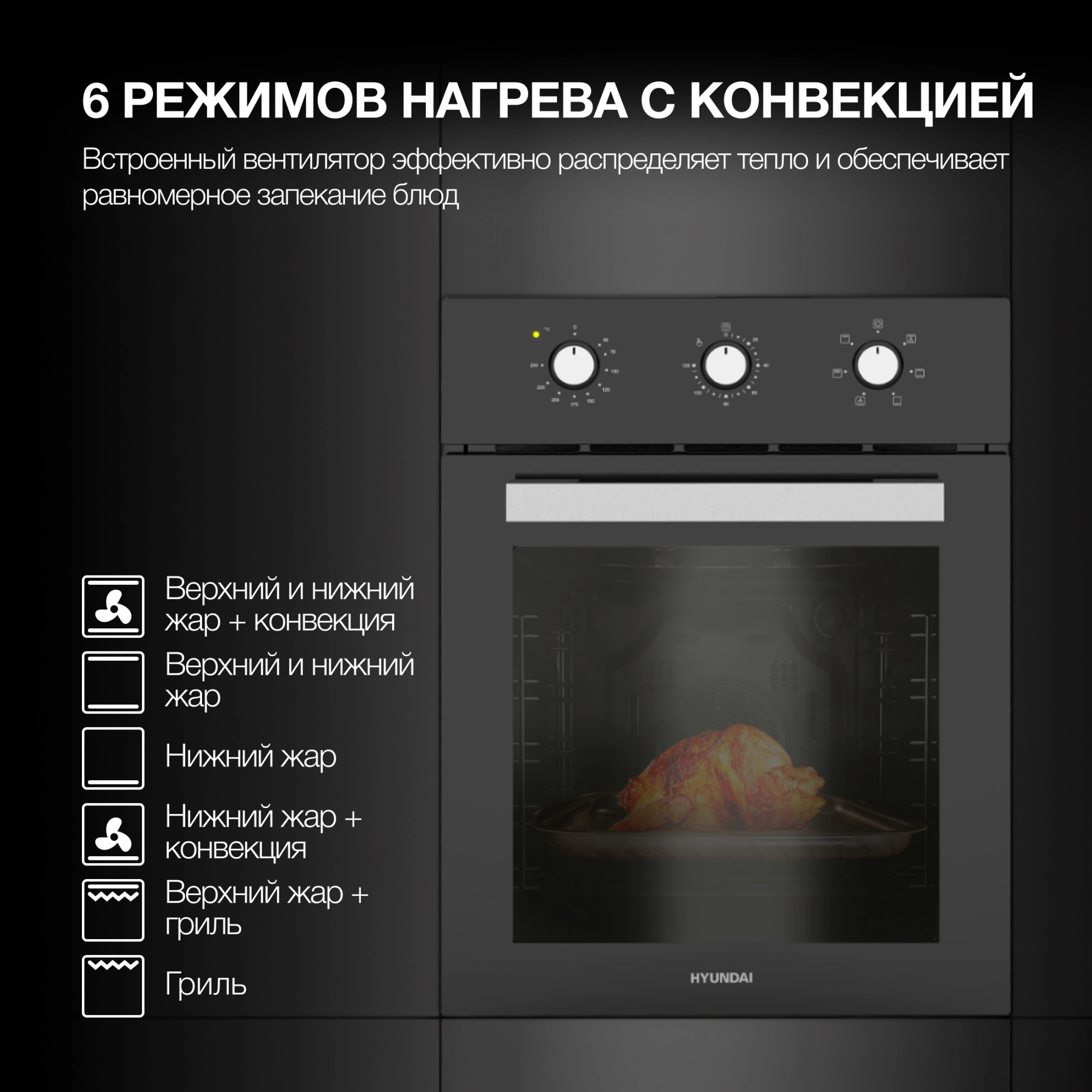 Духовой шкаф Электрический Hyundai HEO 45311 BG, фото 8