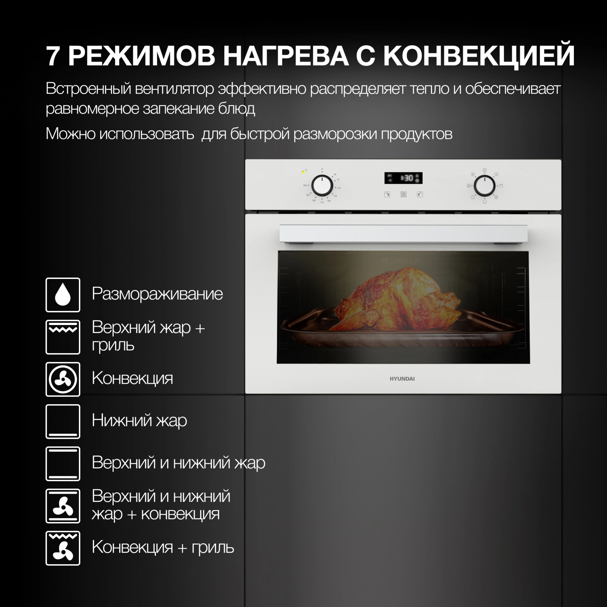 Духовой шкаф Электрический Hyundai HEO 64512 WG, фото 6