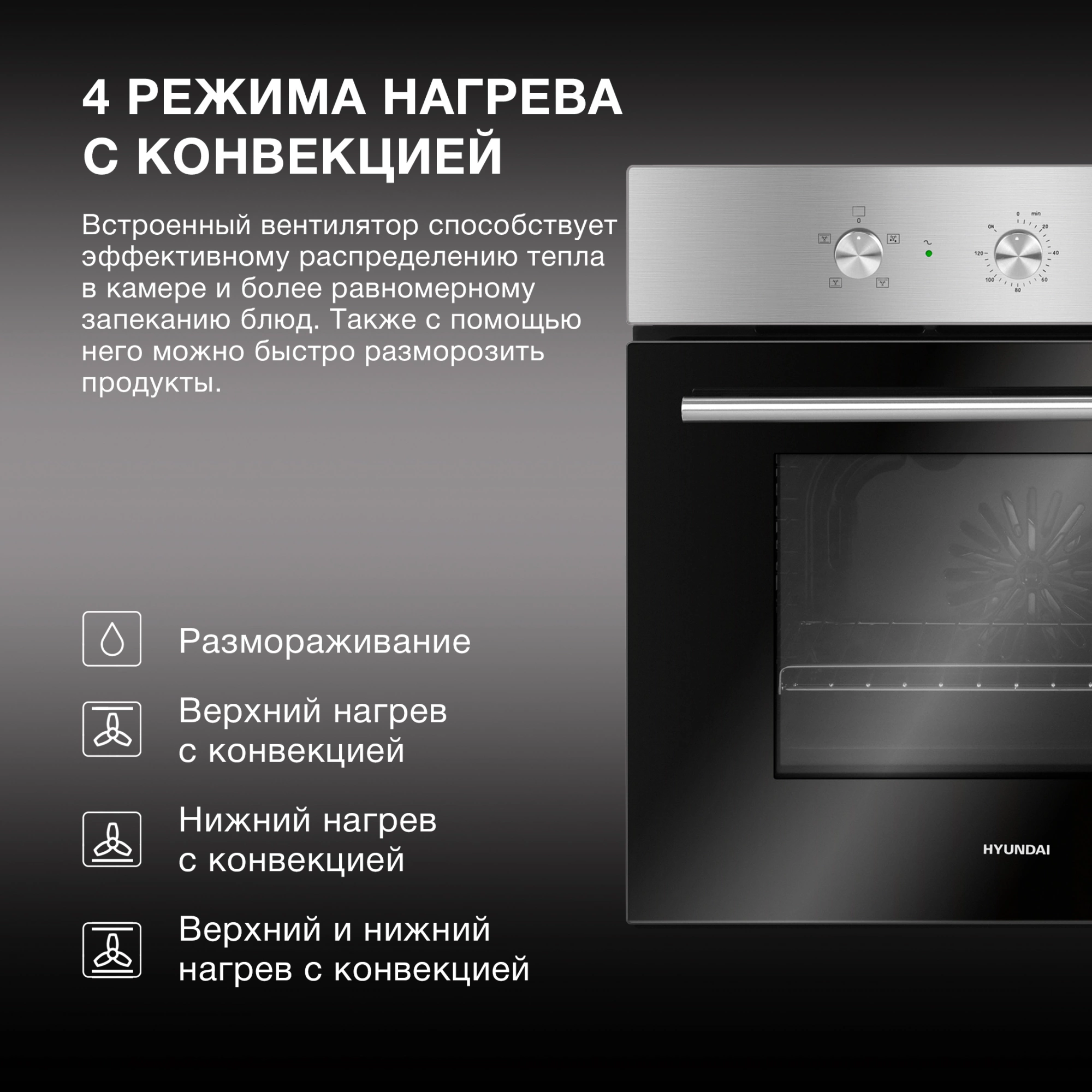 Духовой шкаф Электрический Hyundai HEO 6632 IX, фото 17