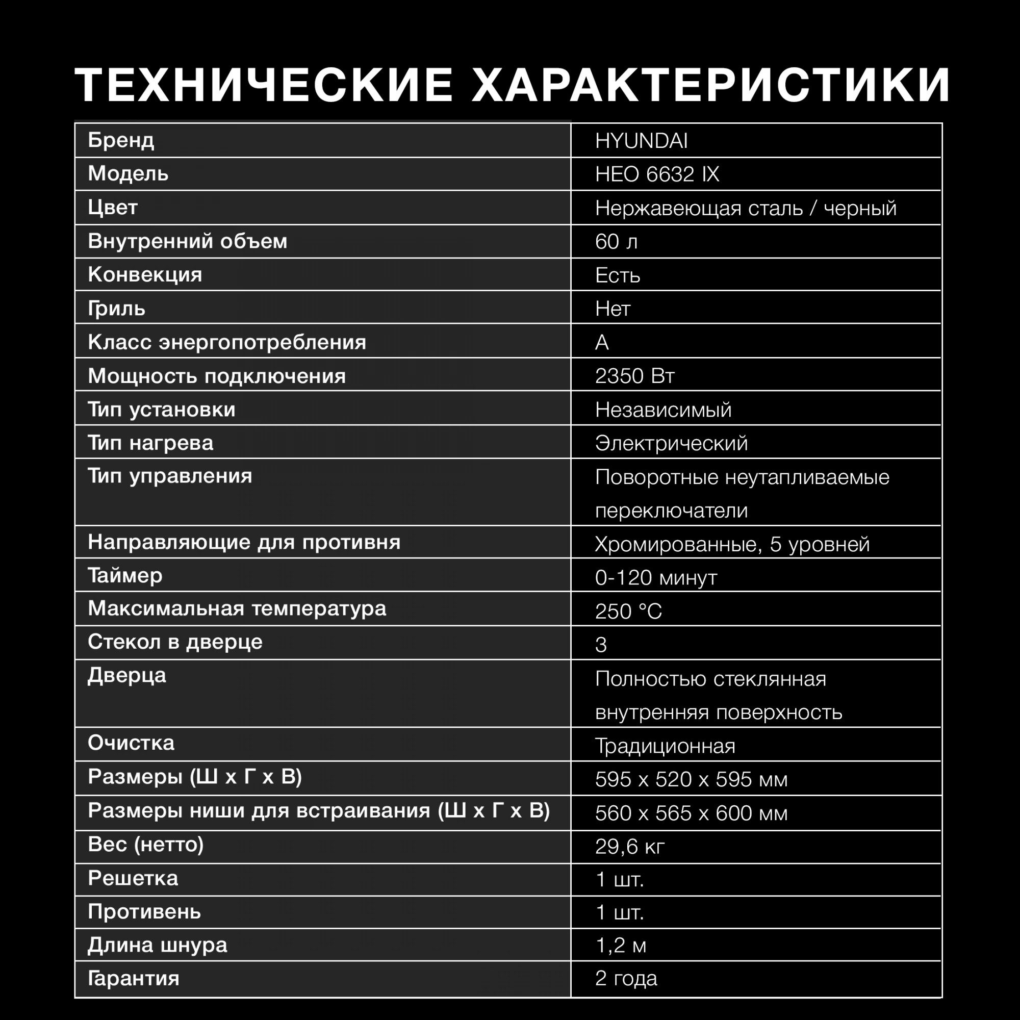 Духовой шкаф Электрический Hyundai HEO 6632 IX, превью предыдущего фото