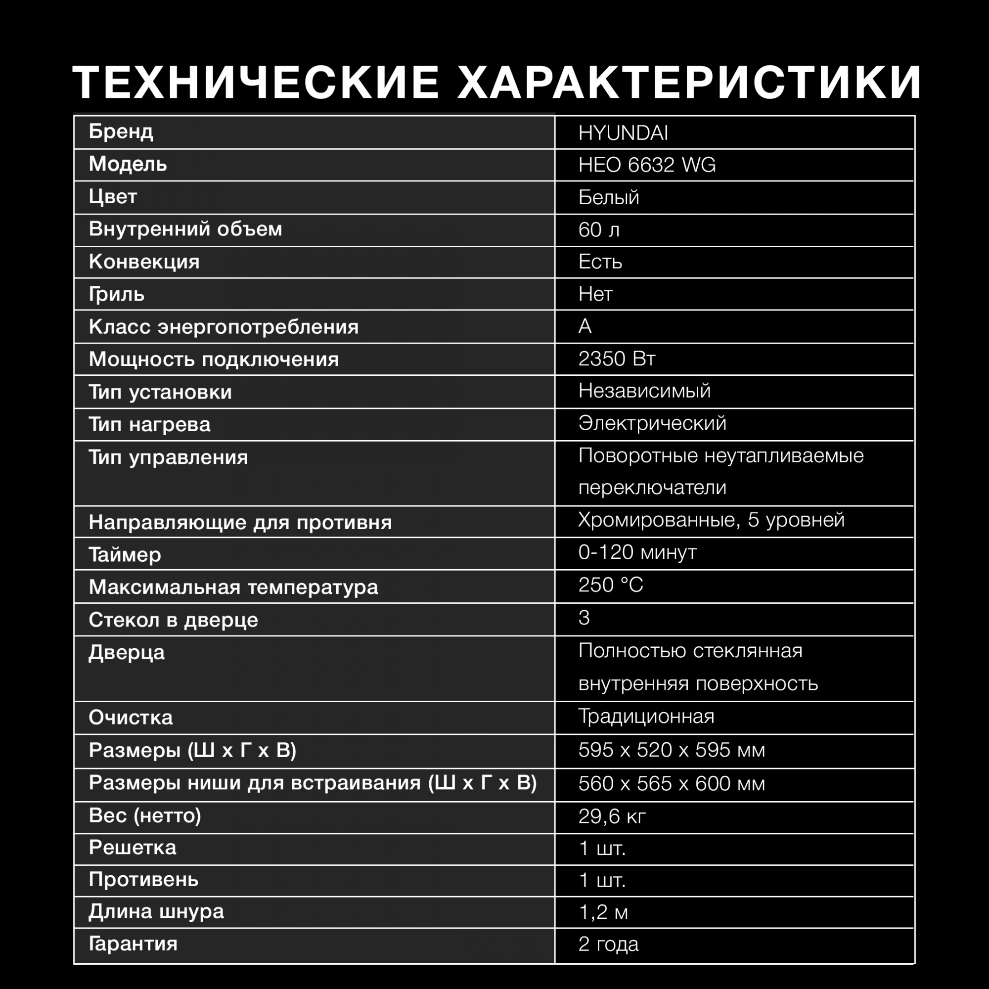 Духовой шкаф Электрический Hyundai HEO 6632 WG, фото 24