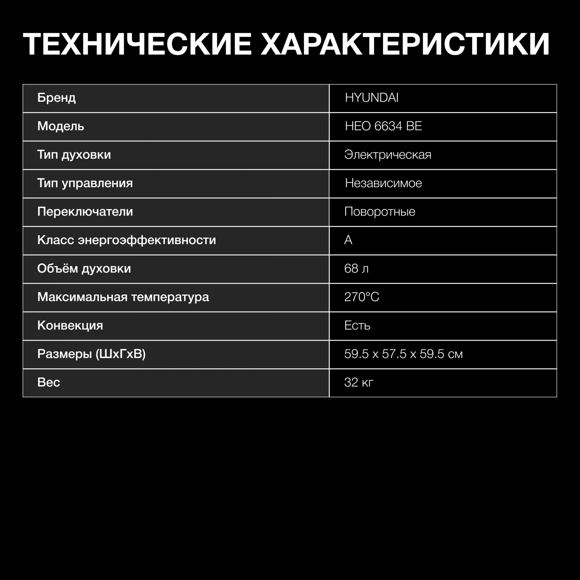 Духовой шкаф Электрический Hyundai HEO 6634 BE, превью предыдущего фото