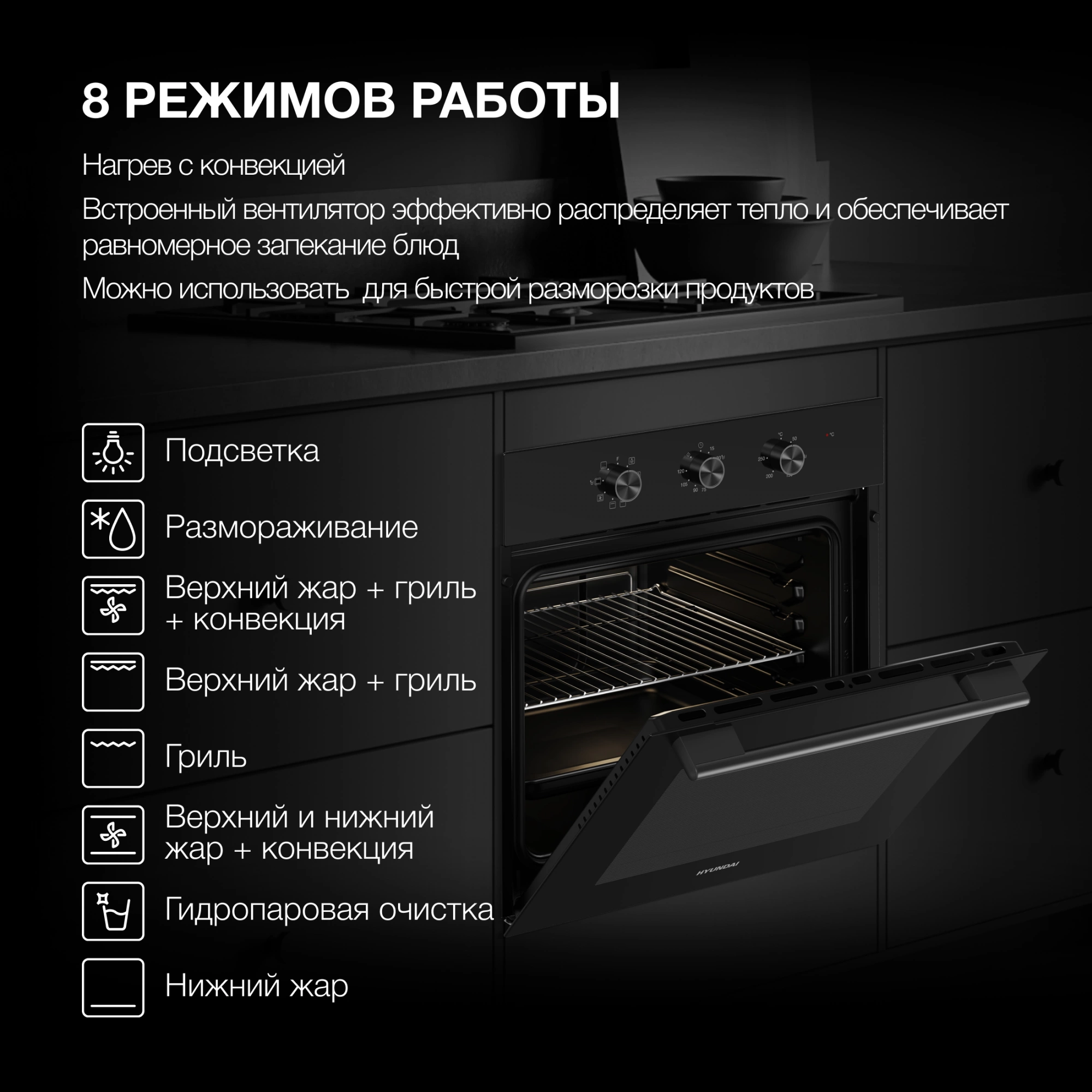 Духовой шкаф Электрический Hyundai HEO 6635 BG, фото 22