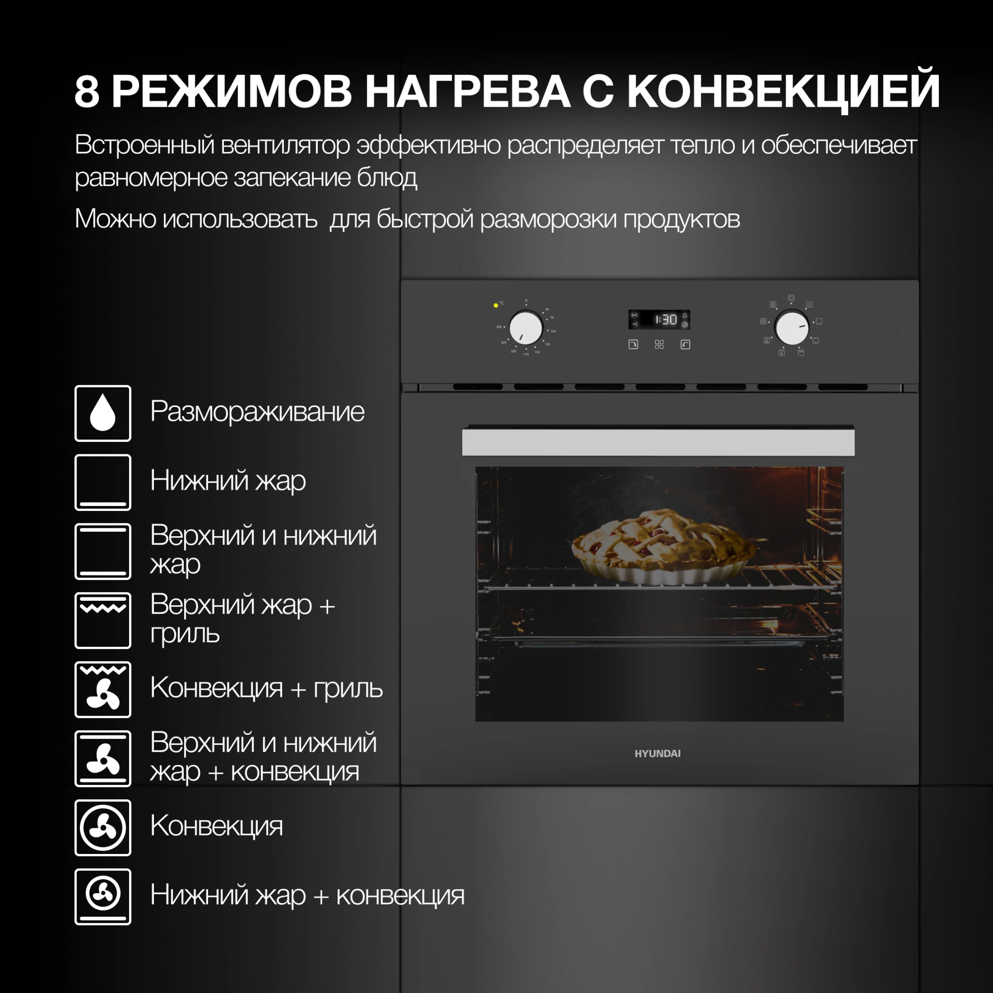 Духовой шкаф Электрический Hyundai HEO 66411 BG, фото 6