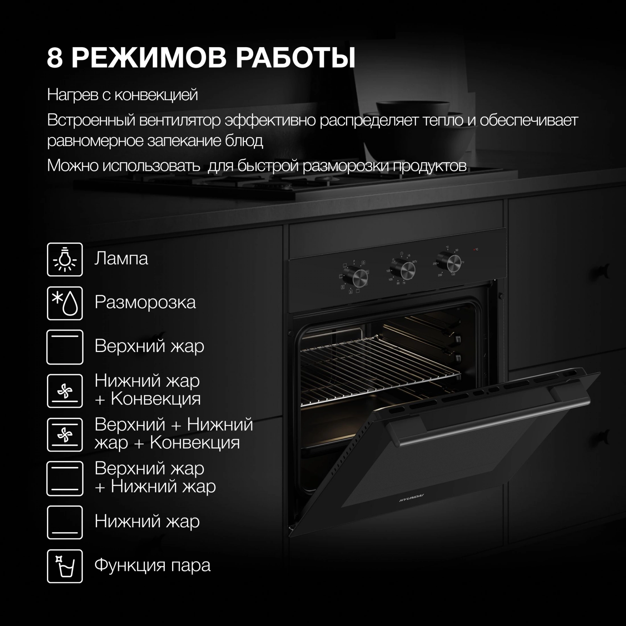 Духовой шкаф Электрический Hyundai HEO 66412 BG, фото 23