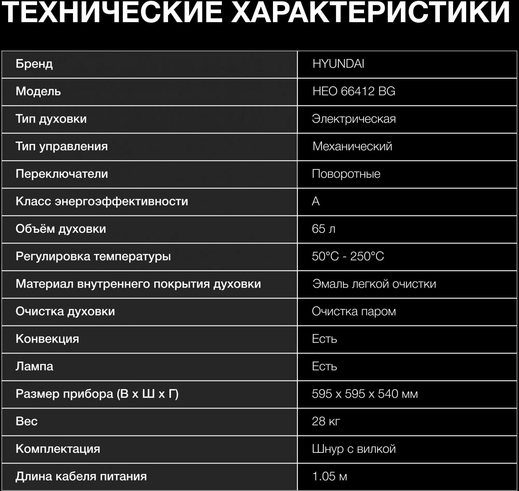 Духовой шкаф Электрический Hyundai HEO 66412 BG, превью предыдущего фото