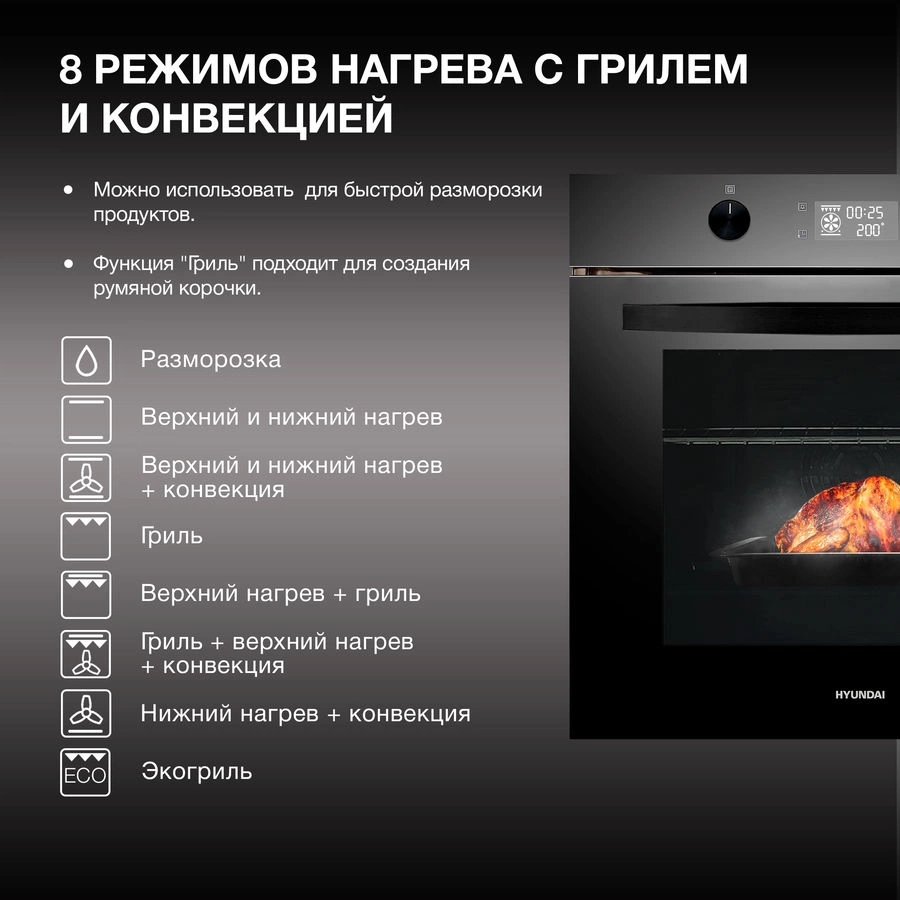 Духовой шкаф Электрический Hyundai HEO 6646 BG, фото 4