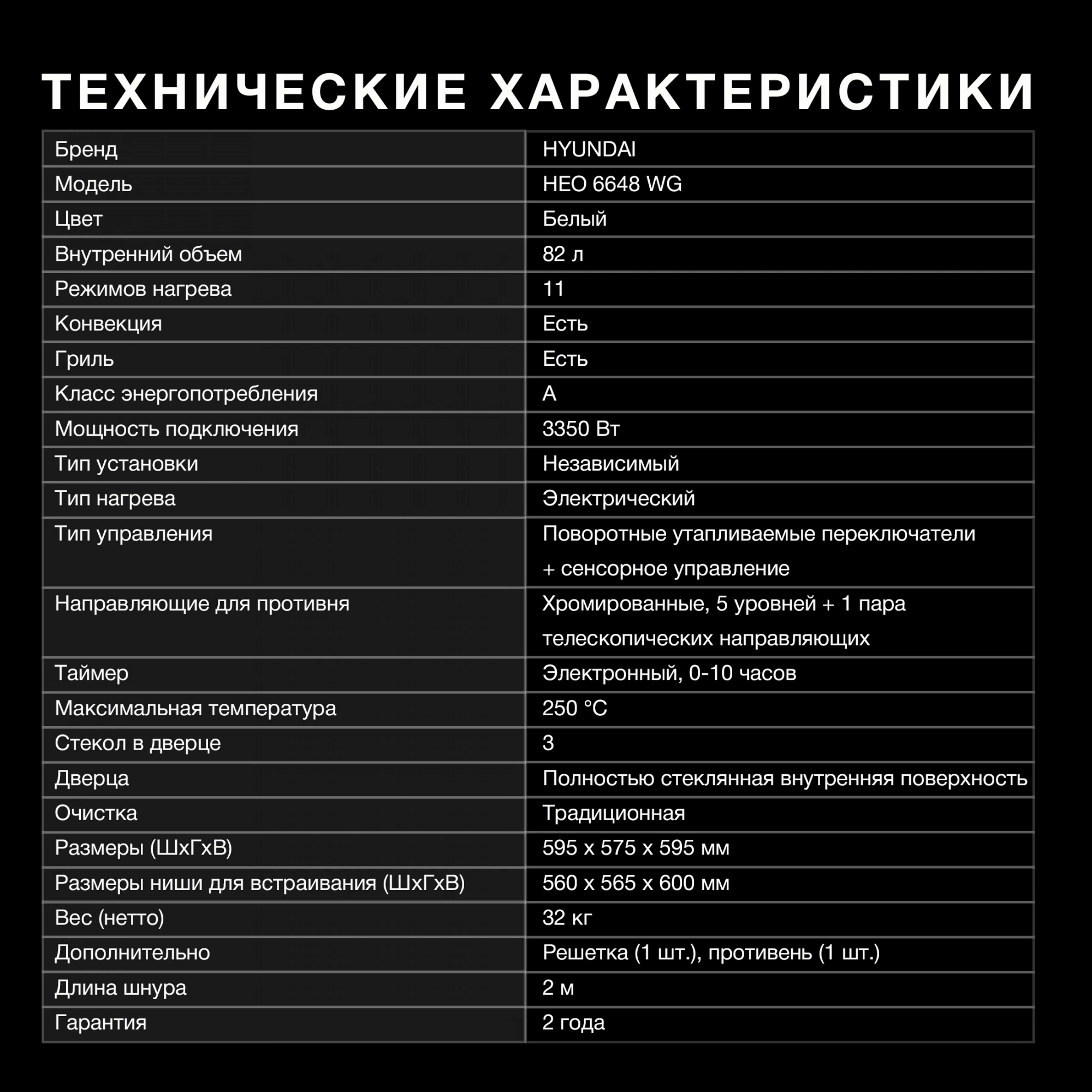 Духовой шкаф Электрический Hyundai HEO 6648 WG, превью предыдущего фото