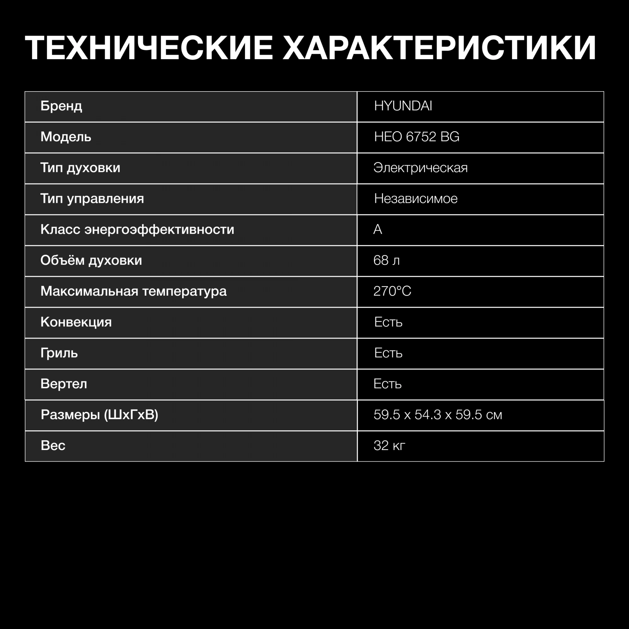 Духовой шкаф Электрический Hyundai HEO 6752 BG, превью предыдущего фото