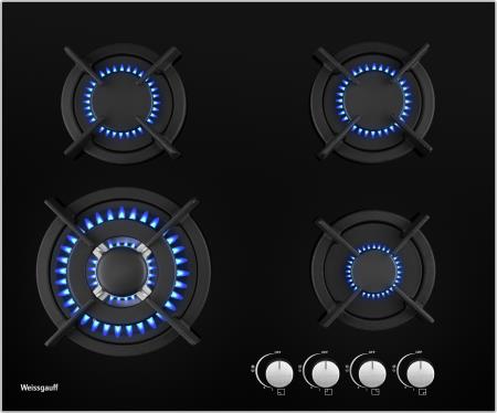 Газовая варочная панель WEISSGAUFF HGG 640 BG NANO GLASS