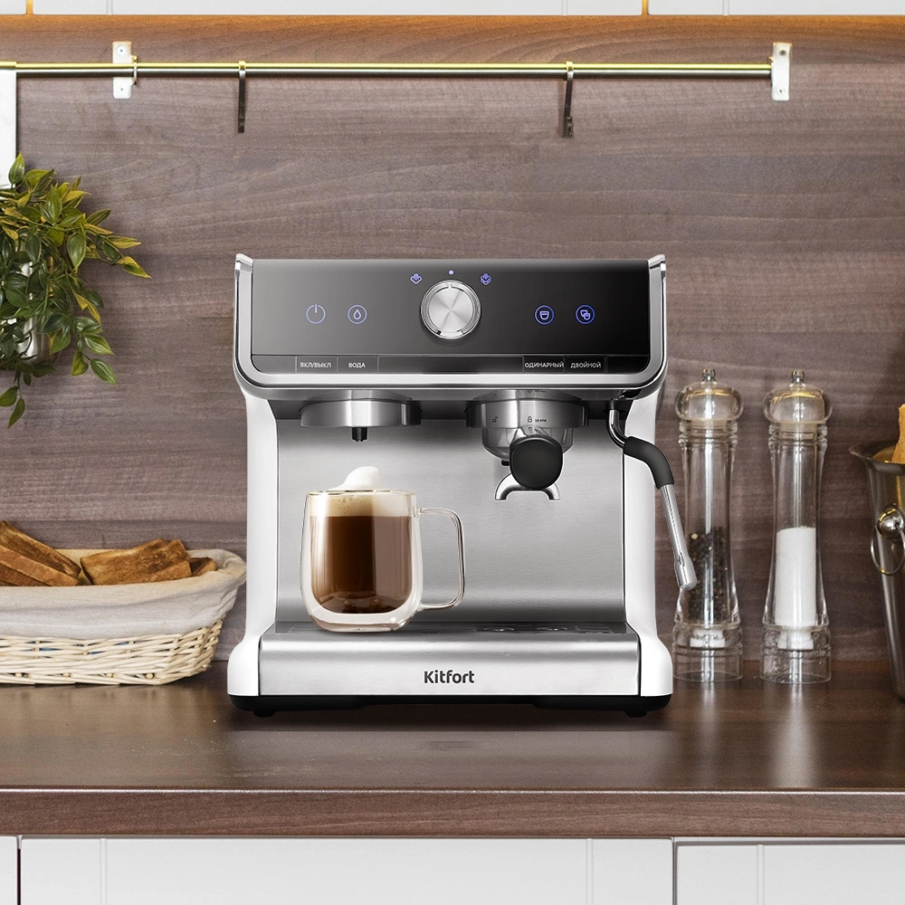 Кофеварка рожковая Kitfort КТ-7170 серебристый/черный, фото 10