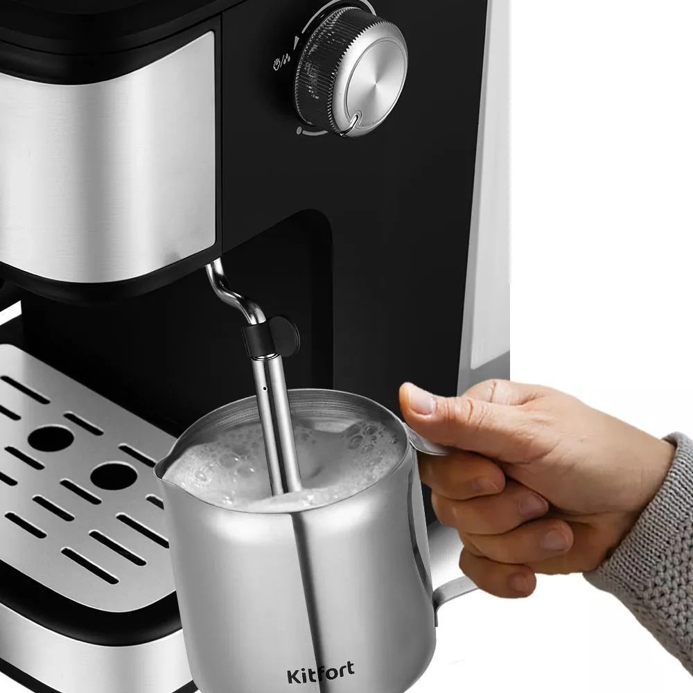 Кофеварка рожковая Kitfort КТ-7224 нержавеющая сталь/черный, фото 3