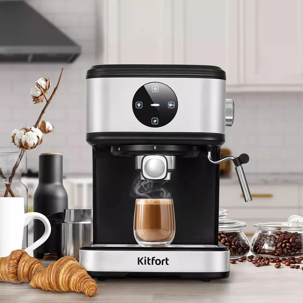 Кофеварка рожковая Kitfort КТ-7224 нержавеющая сталь/черный, фото 5