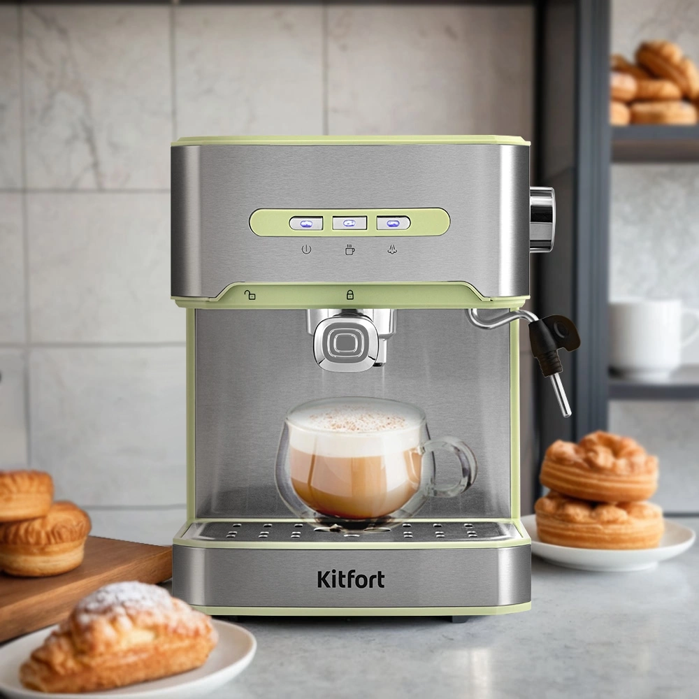 Кофеварка рожковая Kitfort КТ-7442 зеленый/нержавеющая сталь, фото 7