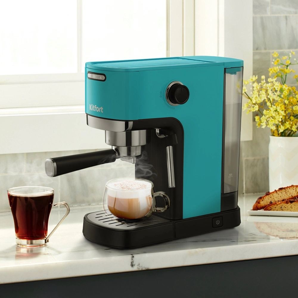 Кофеварка рожковая Kitfort КТ-7461 бирюзовый/черный, фото 3