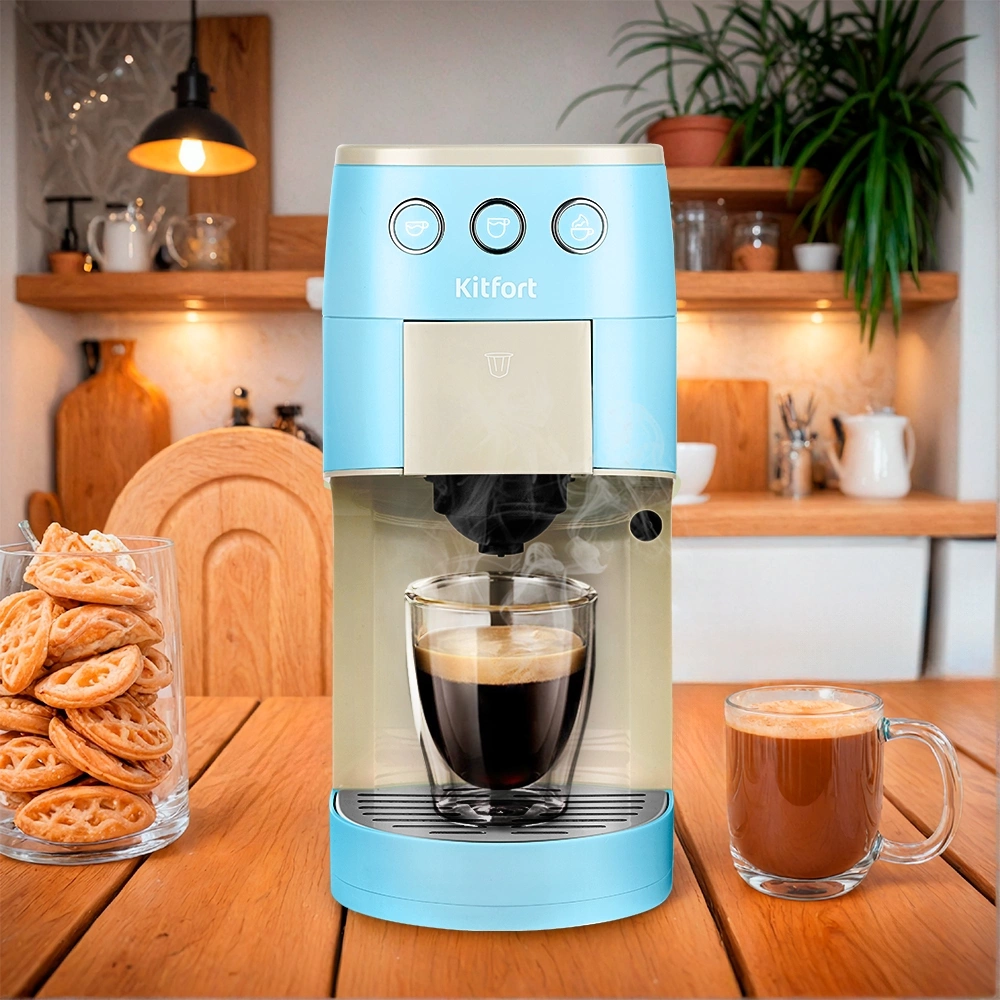 Кофеварка рожковая Kitfort КТ-7466 голубой/белый, фото 5