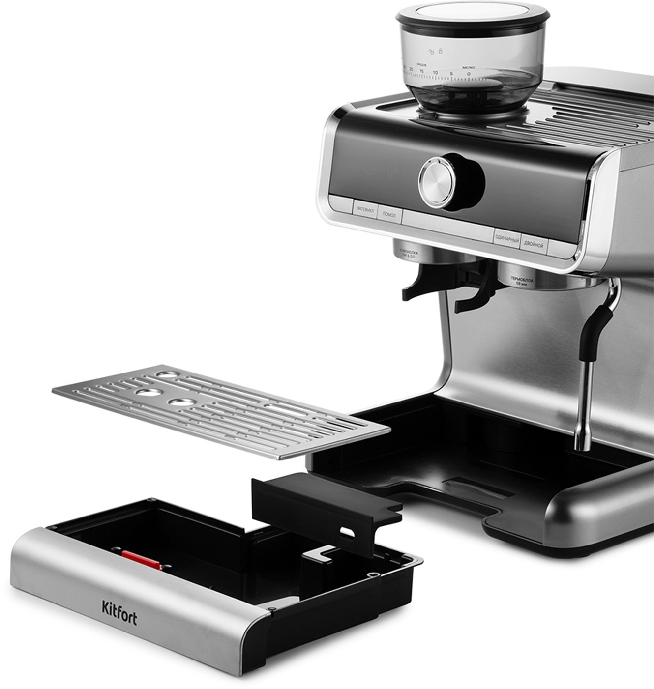 Кофеварка рожковая Kitfort КТ-789 серебристый, фото 10