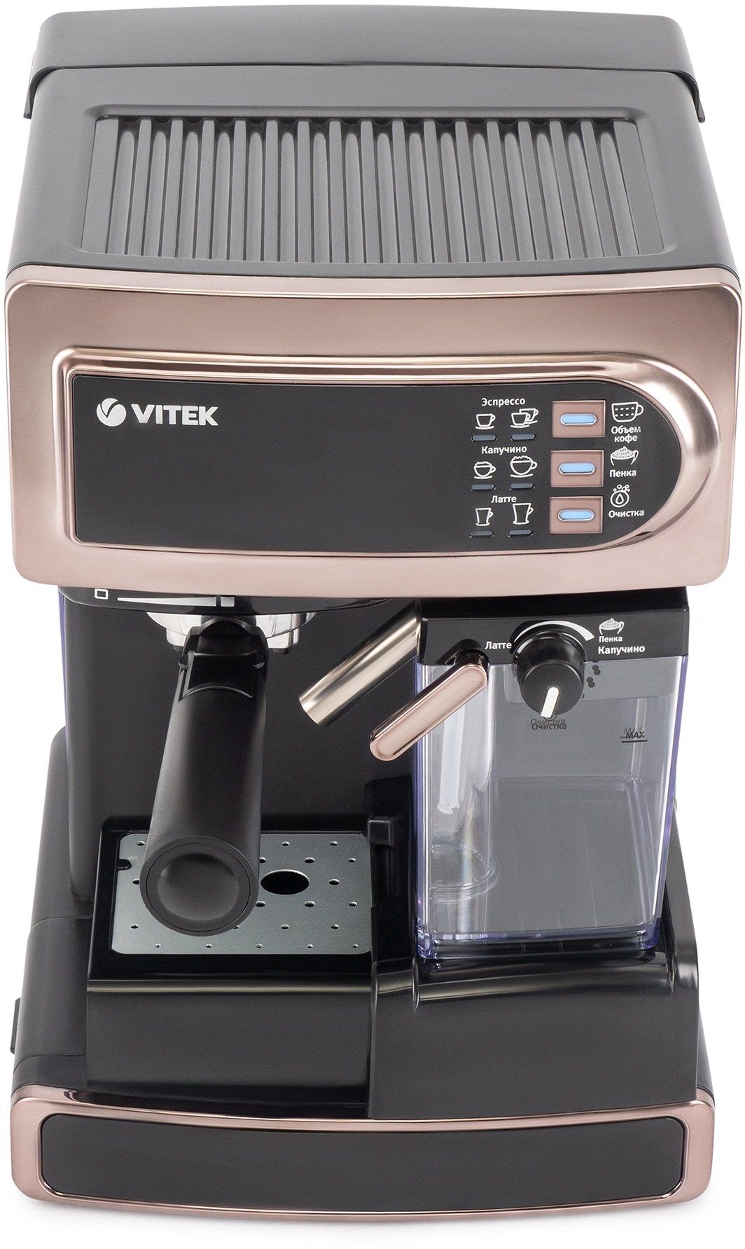 Кофеварка рожковая Vitek VT-1517 GD золотистый, фото 5