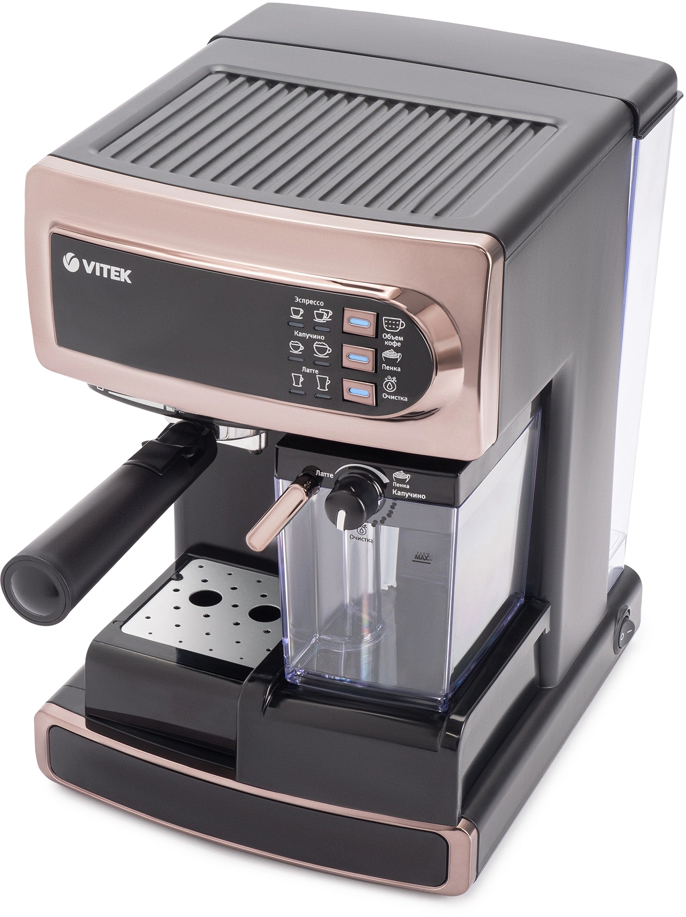 Кофеварка рожковая Vitek VT-1517 GD золотистый, фото 8