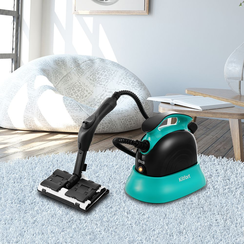 Пароочиститель напольный Kitfort КТ-9102-3 1500Вт черный/бирюзовый, фото 3