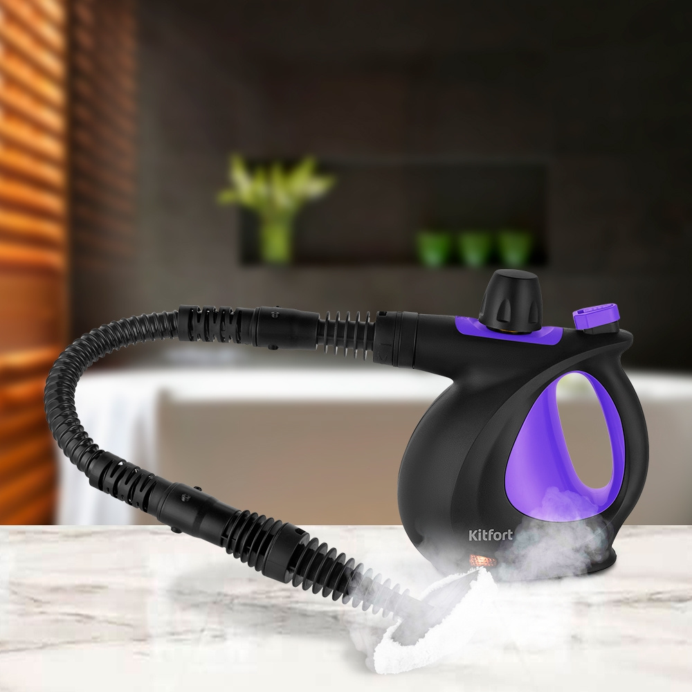 Пароочиститель ручной Kitfort КТ-9195 1050Вт черный/фиолетовый, фото 3
