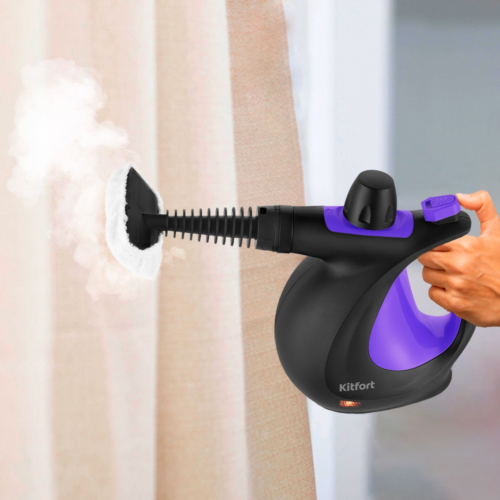 Пароочиститель ручной Kitfort КТ-9195 1050Вт черный/фиолетовый, фото 8