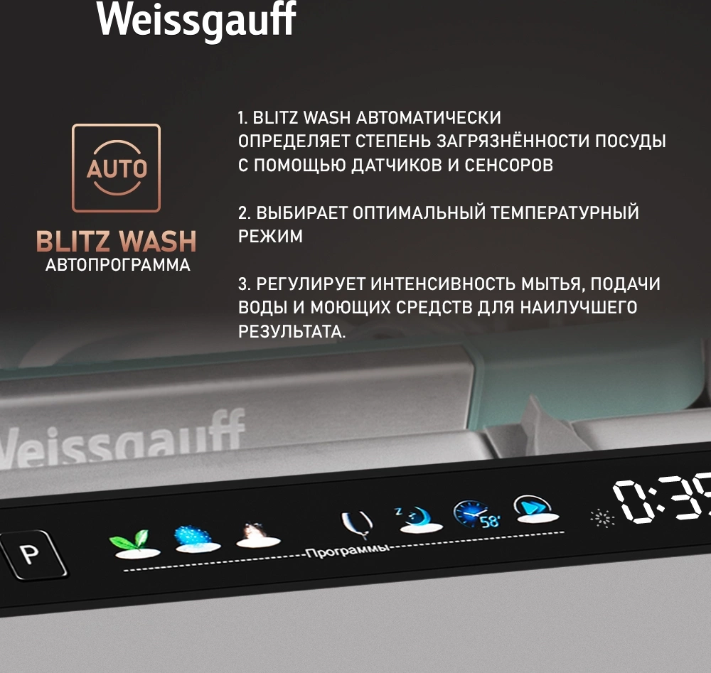 Посудомоечная машина Weissgauff BDW 6140 Real Touch DC Inverter Timer Floor, фото 20