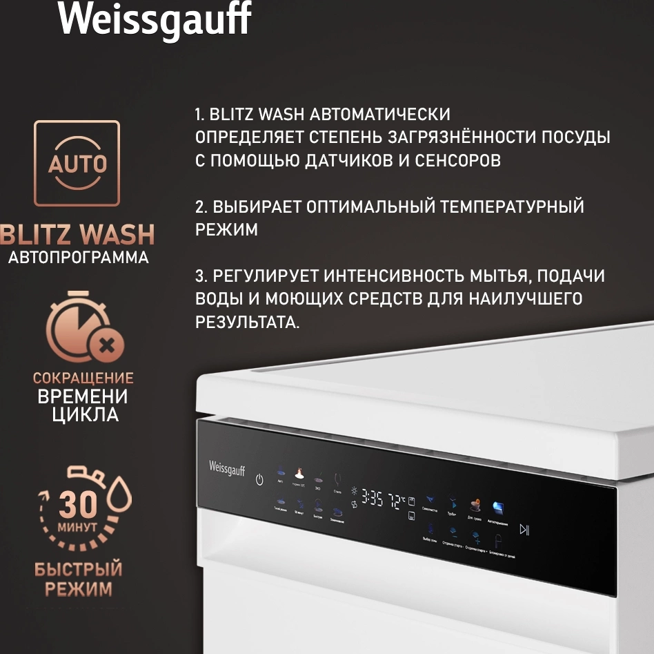Посудомоечная машина Weissgauff DW 4539 Inverter Touch AutoOpen, фото 15