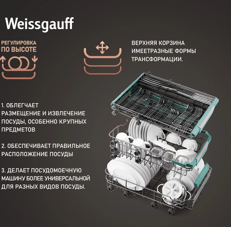 Посудомоечная машина Weissgauff DW 4539 Inverter Touch AutoOpen, фото 20