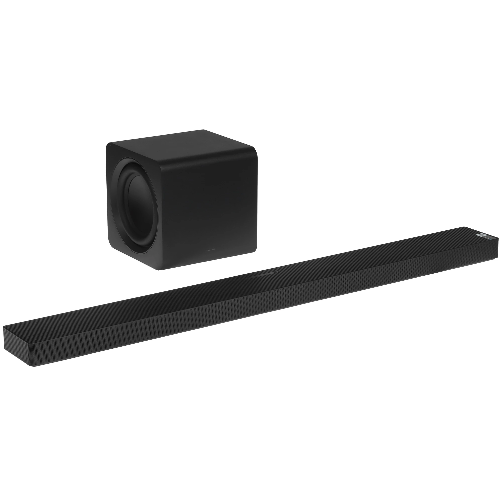 Samsung HW-QS700F Саундбар Samsung HW-QS700F в чёрном корпусе под телевизором