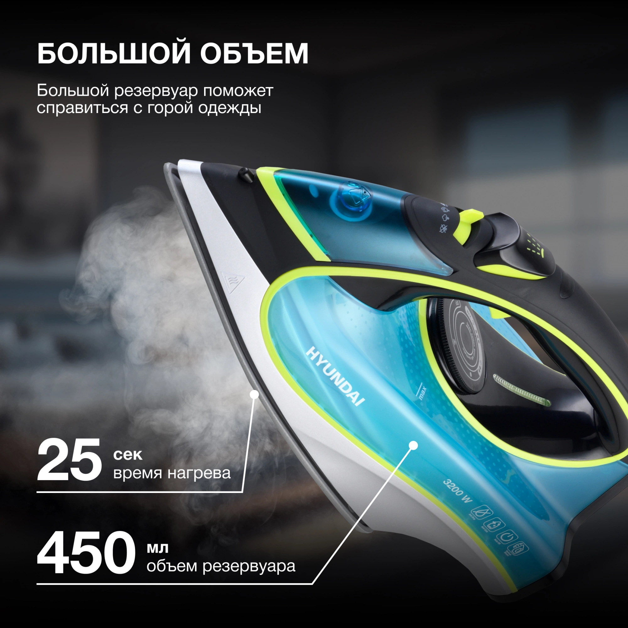 Утюг Hyundai H-SI01450 3200Вт голубой/желтый, фото 4