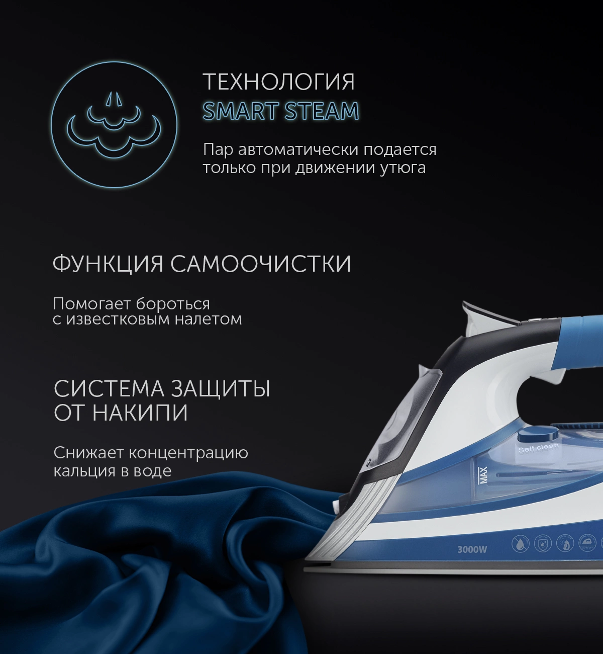 Утюг Polaris PIR 3033 SG AK белый/синий, фото 7
