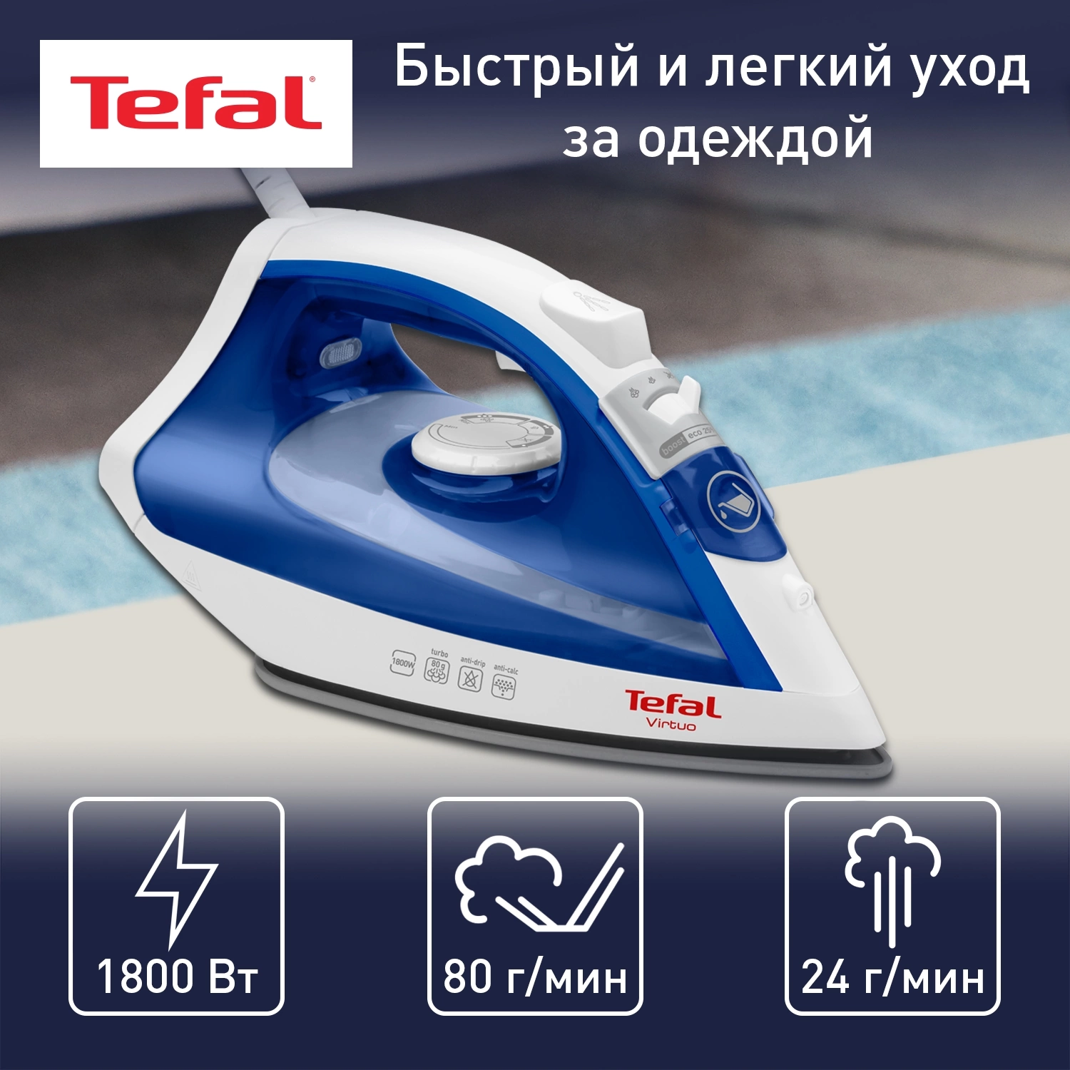 Утюг Tefal FV1711E0 1800Вт синий/белый, фото 3