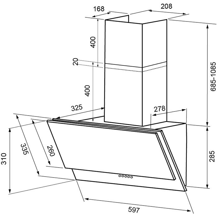 Вытяжка каминная Krona Olly 600 PB черный, фото 3