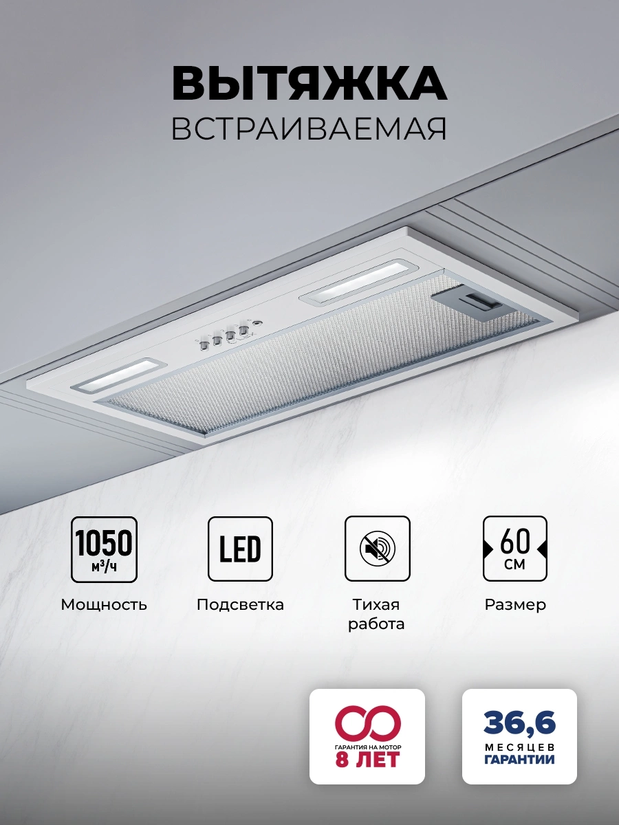 Вытяжка встраиваемая Lex Hyper 600 WH, фото 3
